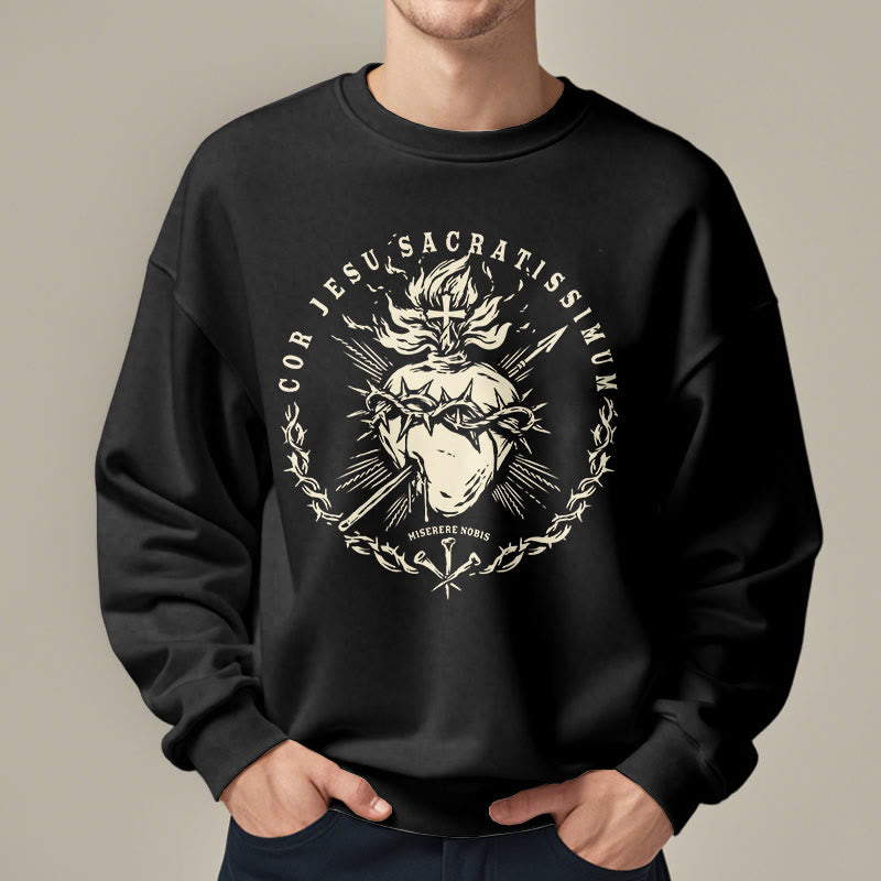 Christianartworkshop Classic Style Sacred Heart of Jesus Fleece Lined Polyester Sweatshirt