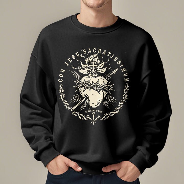 Christianartworkshop Classic Style Sacred Heart of Jesus Fleece Lined Polyester Sweatshirt