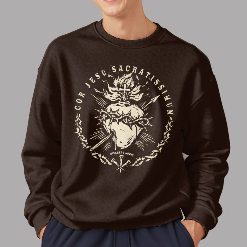 Christianartworkshop Classic Style Sacred Heart of Jesus Fleece Lined Polyester Sweatshirt