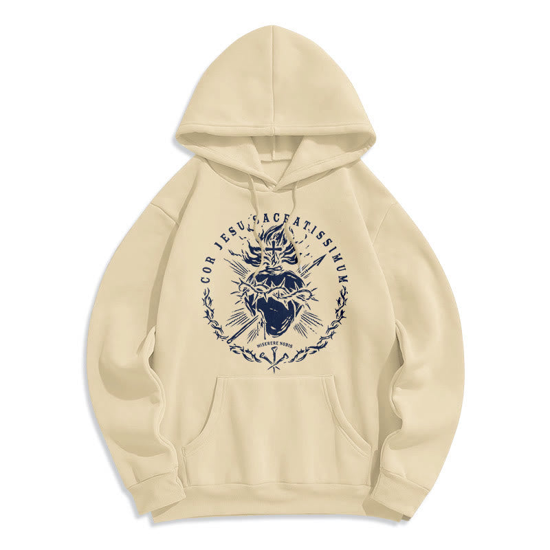 Christianartworkshop Classic Style Sacred Heart of Jesus Fleece Lined Polyester    Hoodie - Beige - 2XL - image 7
