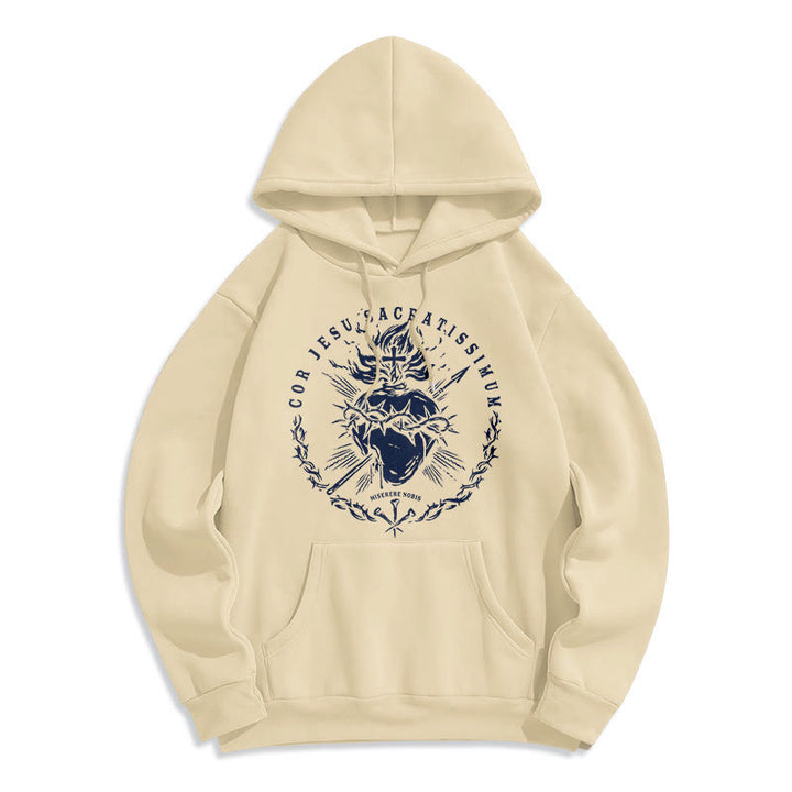 Christianartworkshop Classic Style Sacred Heart of Jesus Fleece Lined Polyester    Hoodie - Beige - 2XL - image 7