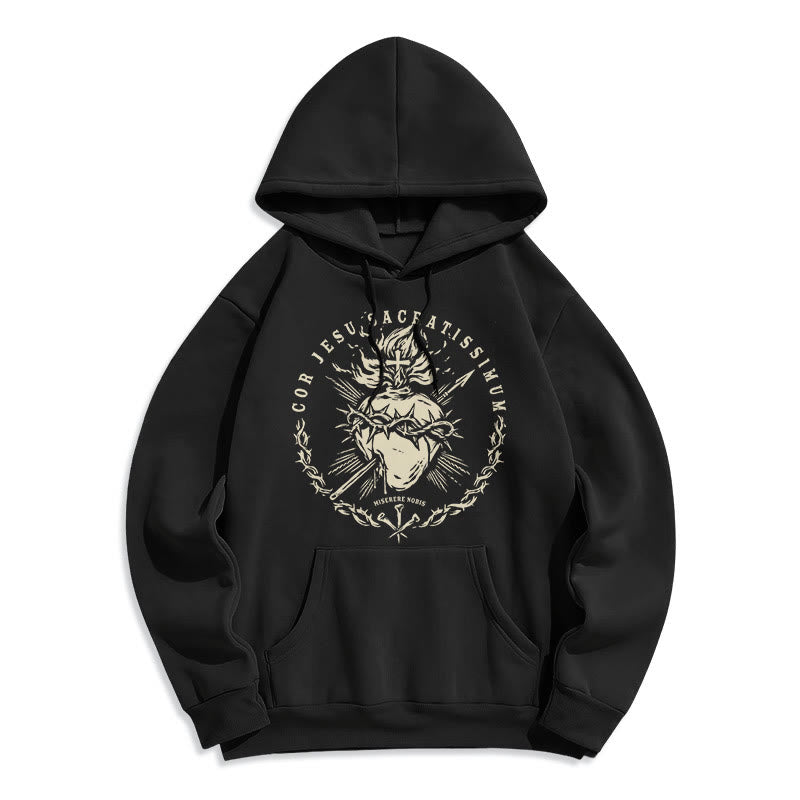 Christianartworkshop Classic Style Sacred Heart of Jesus Fleece Lined Polyester    Hoodie