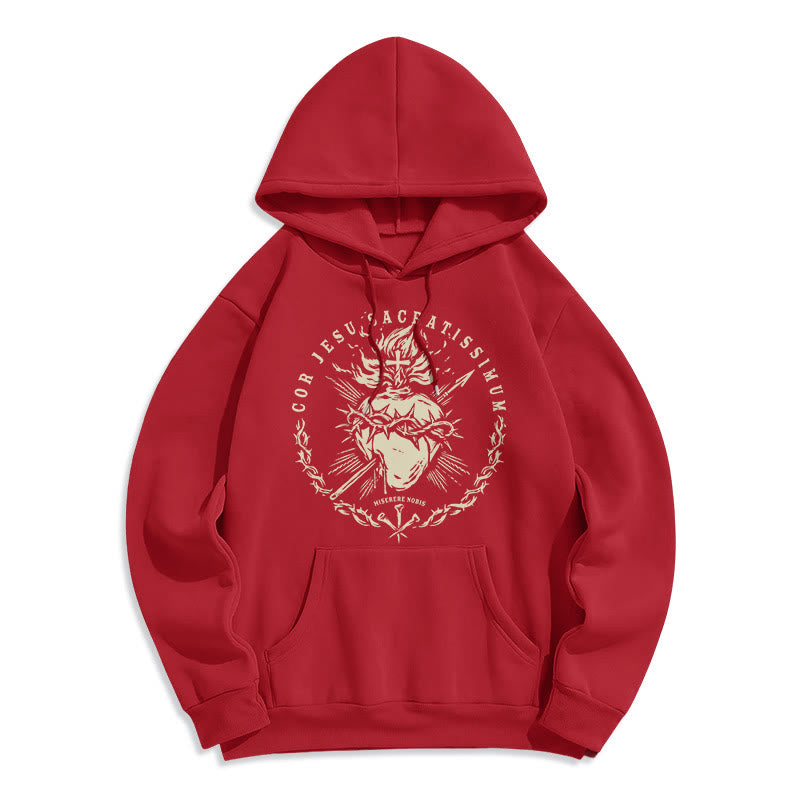 Christianartworkshop Classic Style Sacred Heart of Jesus Fleece Lined Polyester    Hoodie