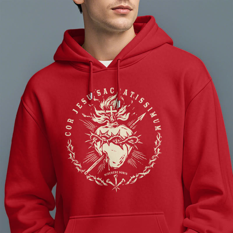 Christianartworkshop Classic Style Sacred Heart of Jesus Fleece Lined Polyester    Hoodie