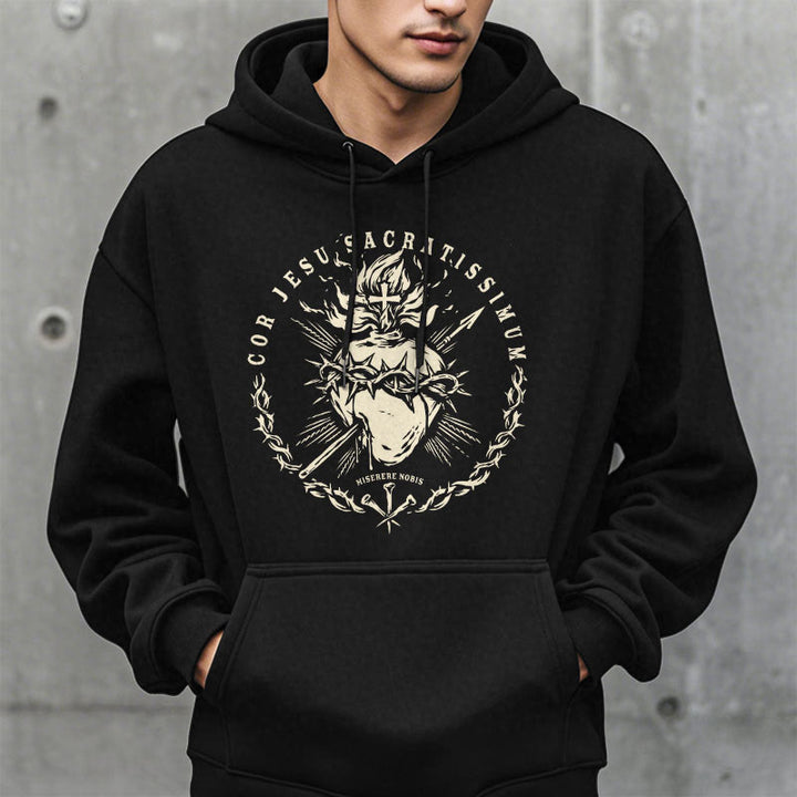 Christianartworkshop Classic Style Sacred Heart of Jesus Fleece Lined Polyester    Hoodie