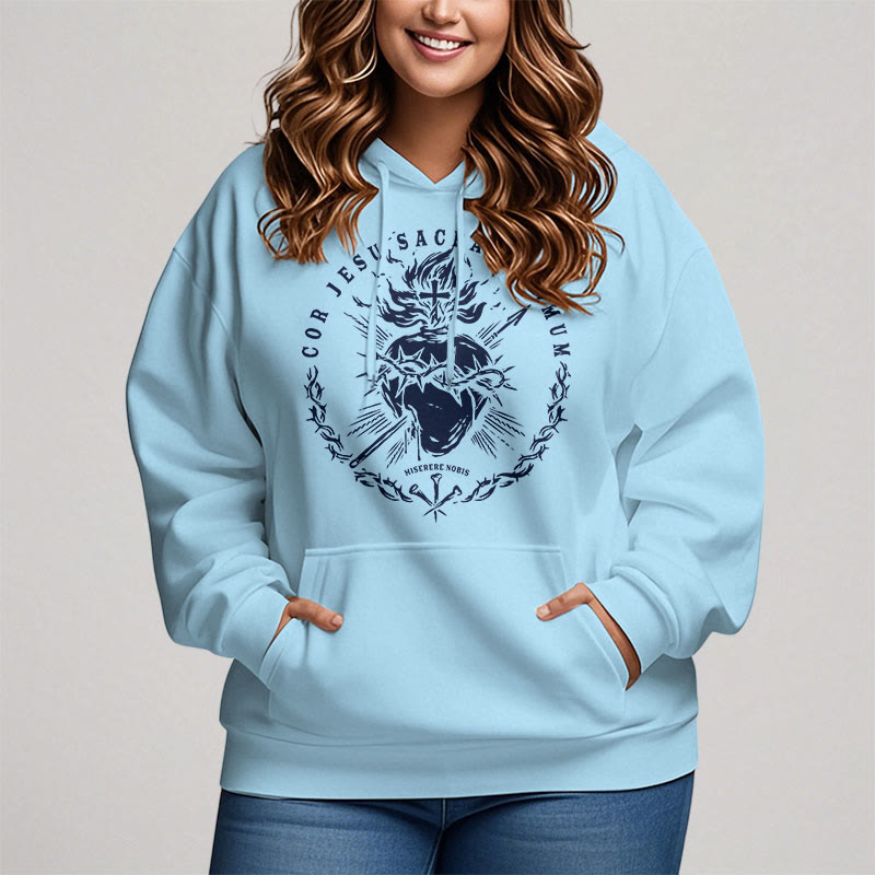 Christianartworkshop Classic Style Sacred Heart of Jesus Fleece Lined Polyester    Hoodie