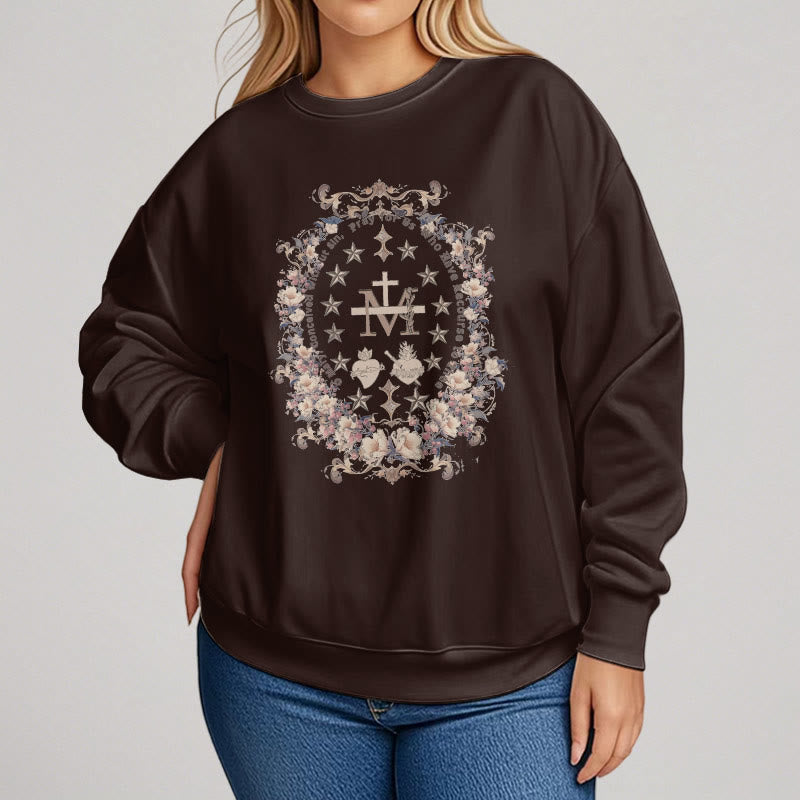 Christianartworkshop Modern Style Floral Cross Virgin Mary Fleece Lined Polyester Sweatshirt - image 10