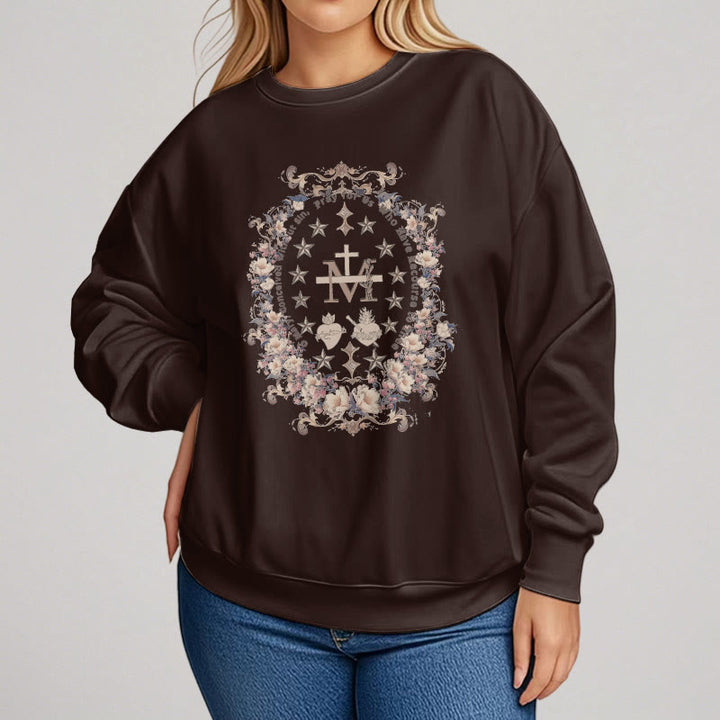 Christianartworkshop Modern Style Floral Cross Virgin Mary Fleece Lined Polyester Sweatshirt - image 10
