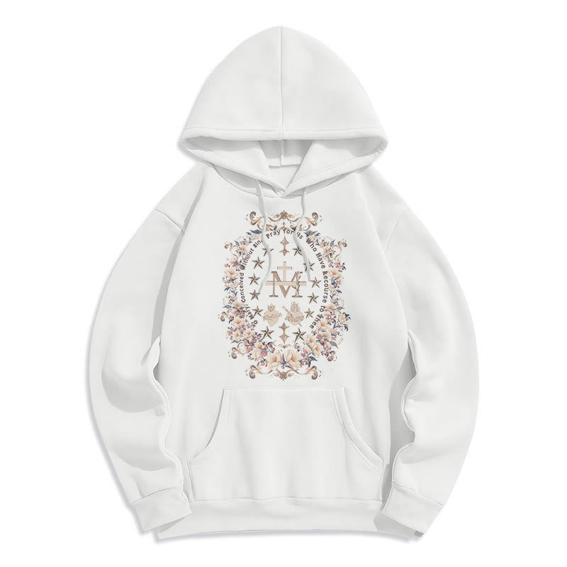 Christianartworkshop Modern Style Floral Cross Virgin Mary Fleece Lined Polyester Hoodie - White - 2XL - image 7
