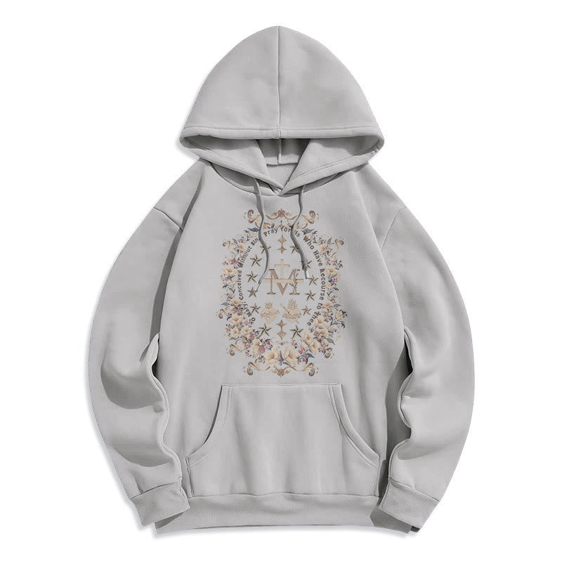 Christianartworkshop Modern Style Floral Cross Virgin Mary Fleece Lined Polyester Hoodie - Grey - 2XL - image 15