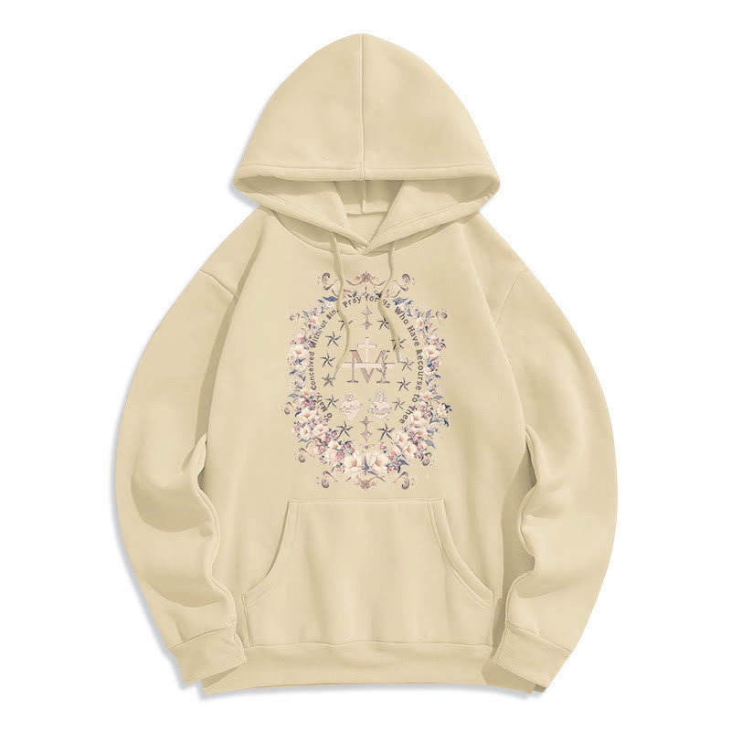 Christianartworkshop Modern Style Floral Cross Virgin Mary Fleece Lined Polyester Hoodie - Beige - 2XL - image 9