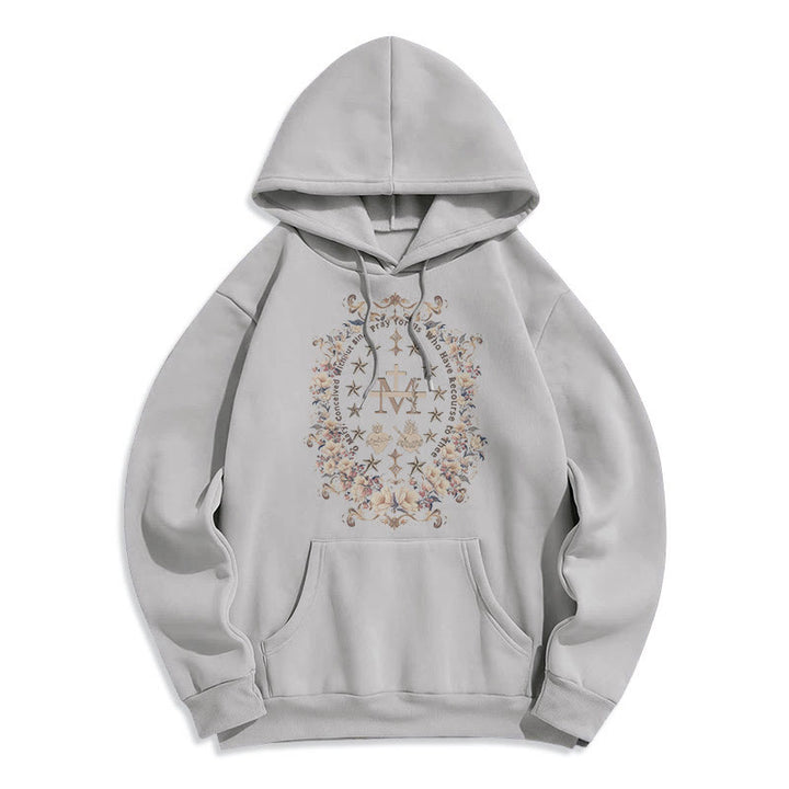 Christianartworkshop Modern Style Floral Cross Virgin Mary Fleece Lined Polyester Hoodie