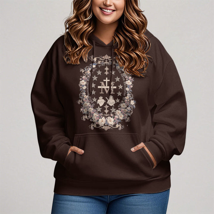 Christianartworkshop Modern Style Floral Cross Virgin Mary Fleece Lined Polyester Hoodie - image 12