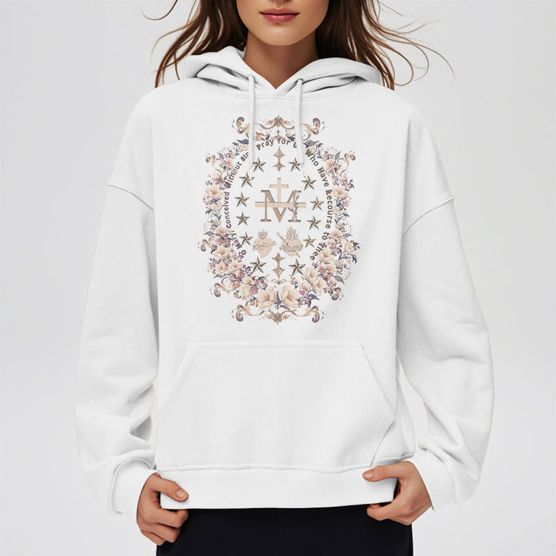 Christianartworkshop Modern Style Floral Cross Virgin Mary Fleece Lined Polyester Hoodie - image 8