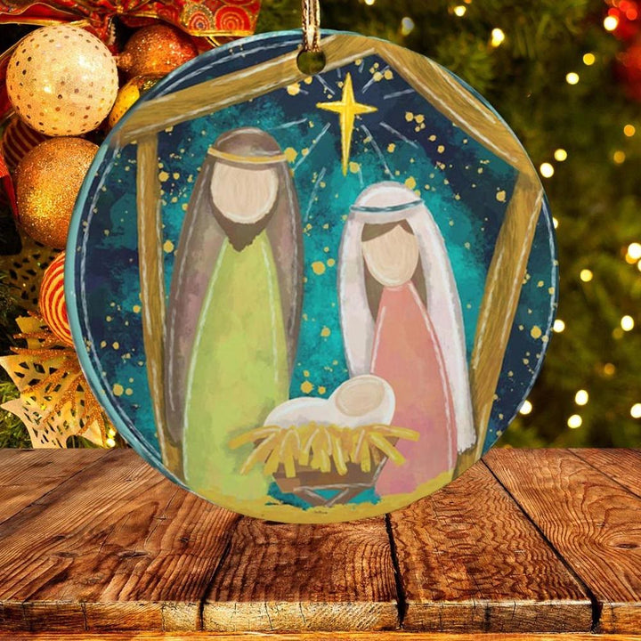 Christianartworkshop Colored Cartoon Style Holy Family Christmas Nativity Hanging Ornaments