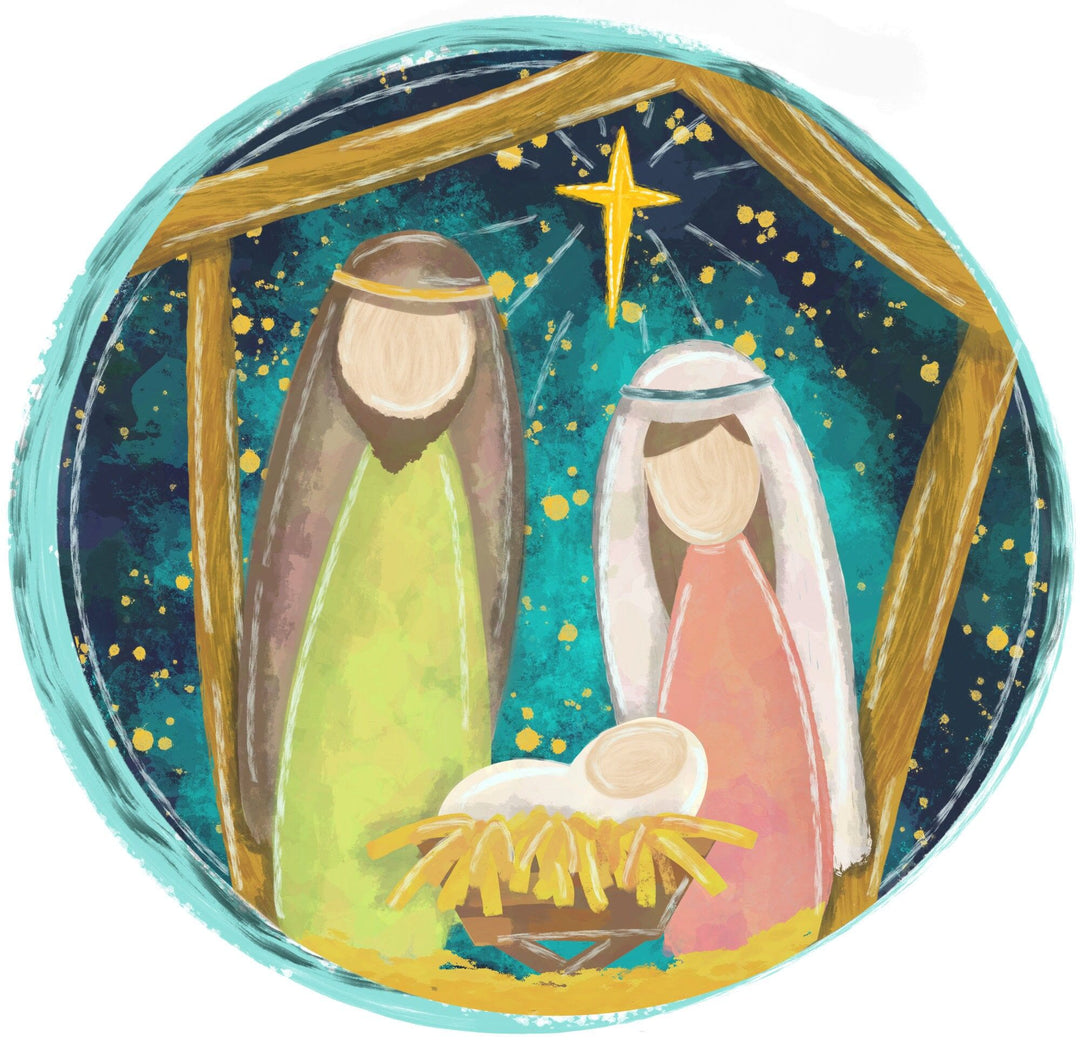 Christianartworkshop Colored Cartoon Style Holy Family Christmas Nativity Hanging Ornaments