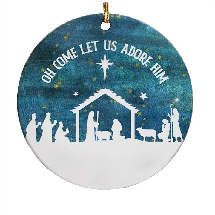 Christianartworkshop Classic Style Come Let Us Adore Him Holy Night Christmas Nativity Hanging Ornaments