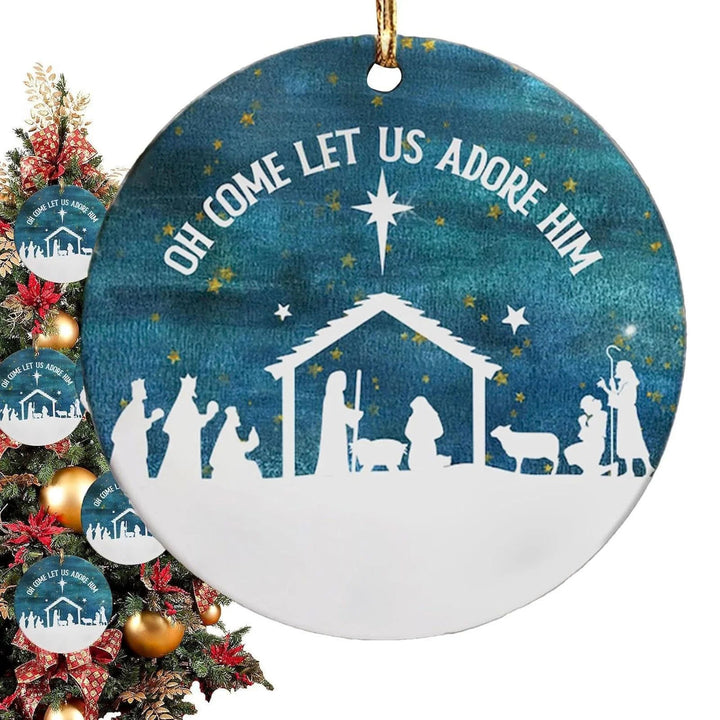 Christianartworkshop Classic Style Come Let Us Adore Him Holy Night Christmas Nativity Hanging Ornaments