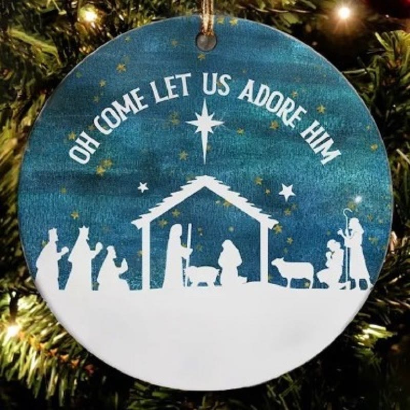 Christianartworkshop Classic Style Come Let Us Adore Him Holy Night Christmas Nativity Hanging Ornaments