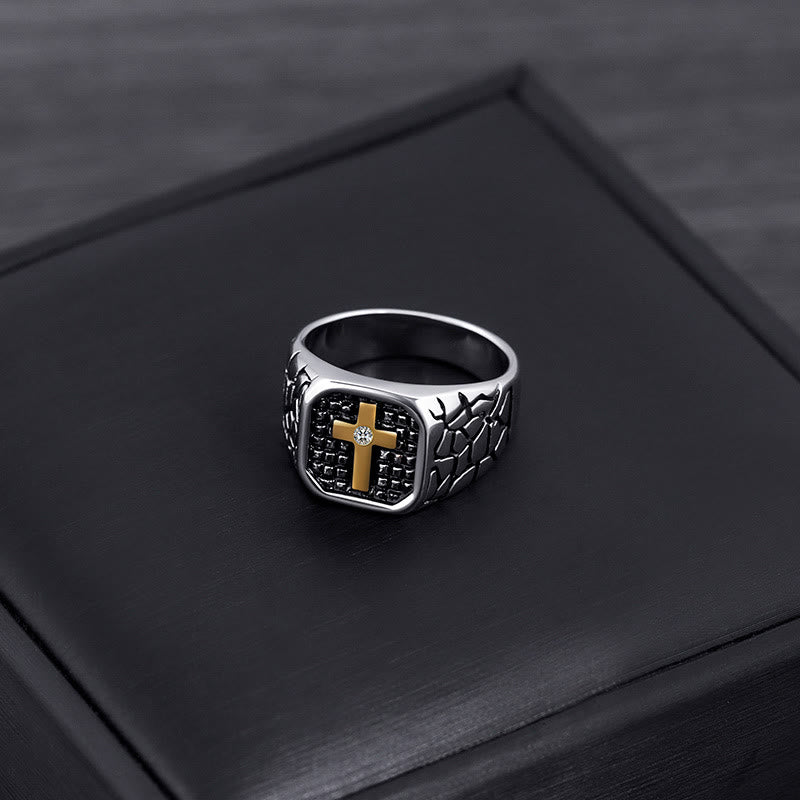 Christianartworkshop Classic Style Cracked Stone Pattern Cross Devine Faith Ring - image 2
