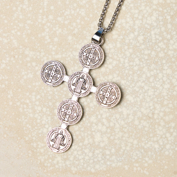 Christianartworkshop Classic Retro Style St. Benedict Cross Divine Protection Pendant Necklace