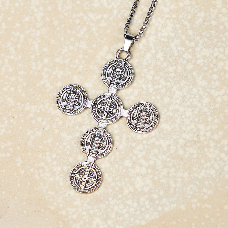 Christianartworkshop Classic Retro Style St. Benedict Cross Divine Protection Pendant Necklace