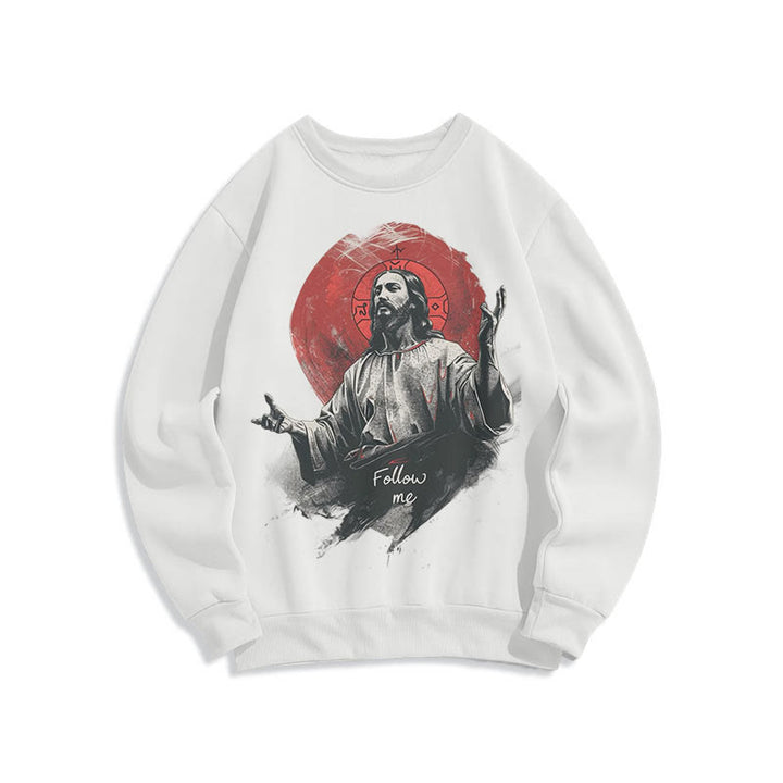 Christianartworkshop Classic Style Jesus Halo Follow Me Fleece Lined Polyester Sweatshirt