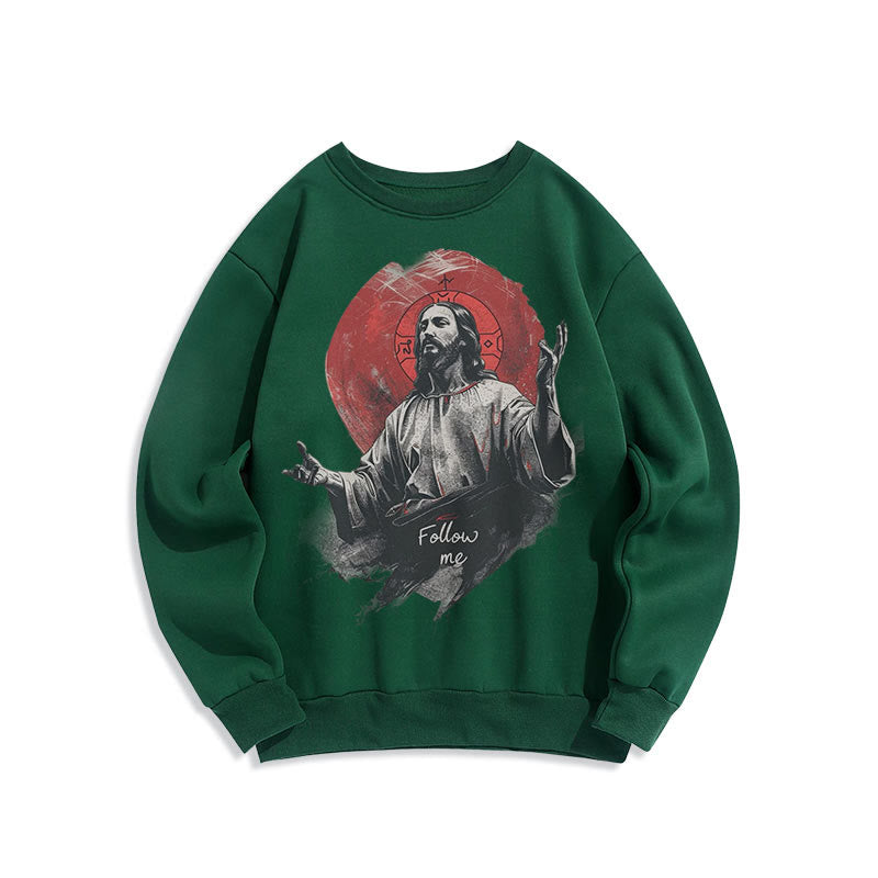 Christianartworkshop Classic Style Jesus Halo Follow Me Fleece Lined Polyester Sweatshirt