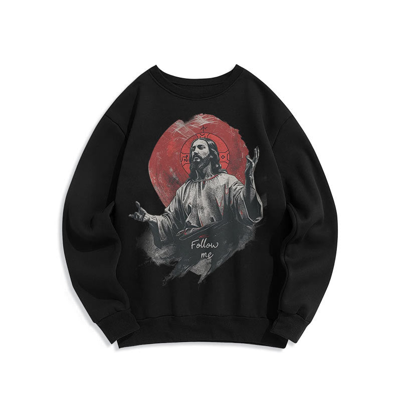 Christianartworkshop Classic Style Jesus Halo Follow Me Fleece Lined Polyester Sweatshirt