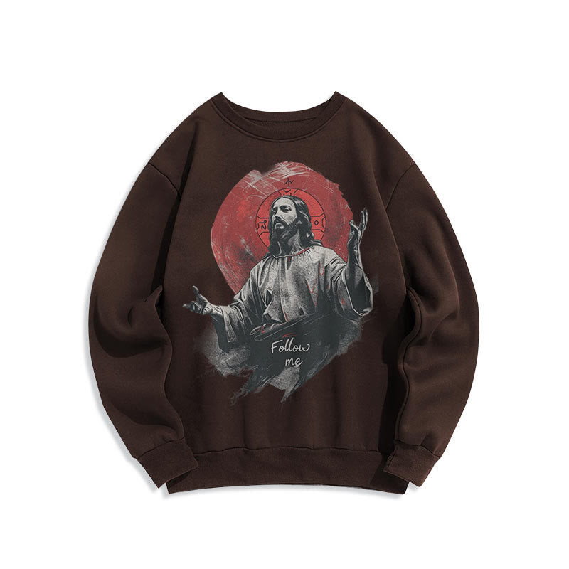 Christianartworkshop Classic Style Jesus Halo Follow Me Fleece Lined Polyester Sweatshirt