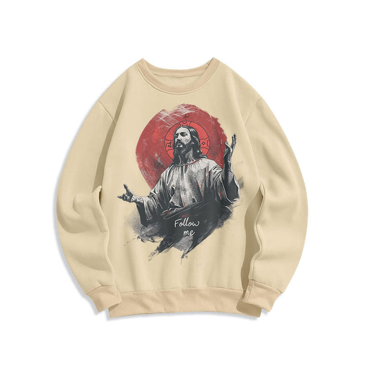 Christianartworkshop Classic Style Jesus Halo Follow Me Fleece Lined Polyester Sweatshirt