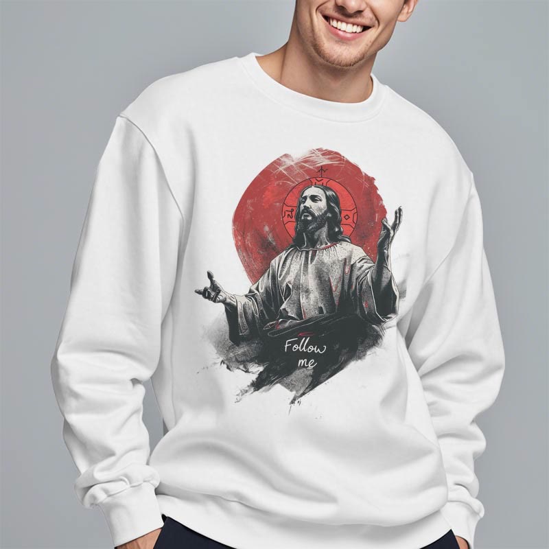 Christianartworkshop Classic Style Jesus Halo Follow Me Fleece Lined Polyester Sweatshirt