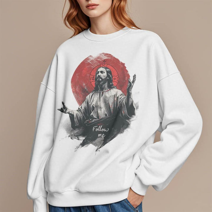 Christianartworkshop Classic Style Jesus Halo Follow Me Fleece Lined Polyester Sweatshirt