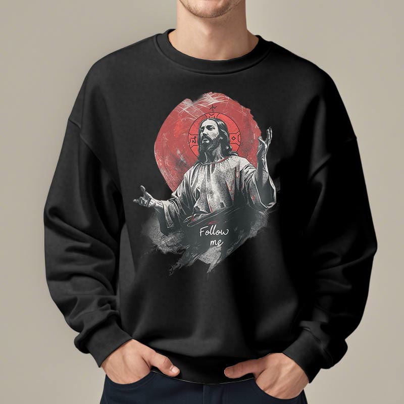 Christianartworkshop Classic Style Jesus Halo Follow Me Fleece Lined Polyester Sweatshirt