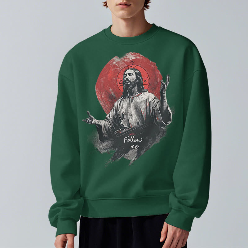 Christianartworkshop Classic Style Jesus Halo Follow Me Fleece Lined Polyester Sweatshirt