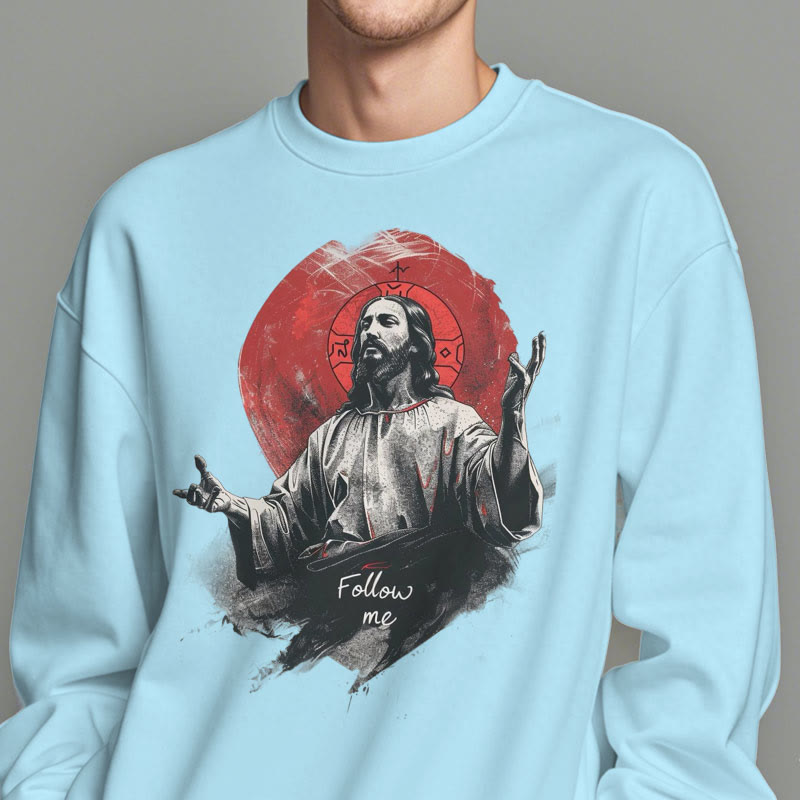 Christianartworkshop Classic Style Jesus Halo Follow Me Fleece Lined Polyester Sweatshirt