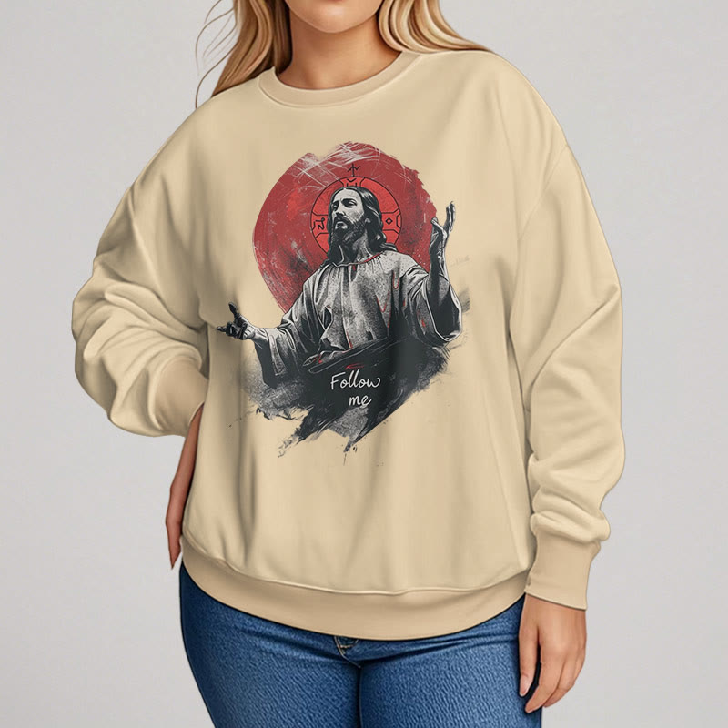 Christianartworkshop Classic Style Jesus Halo Follow Me Fleece Lined Polyester Sweatshirt