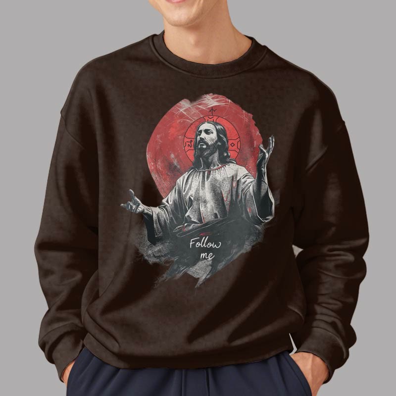 Christianartworkshop Classic Style Jesus Halo Follow Me Fleece Lined Polyester Sweatshirt