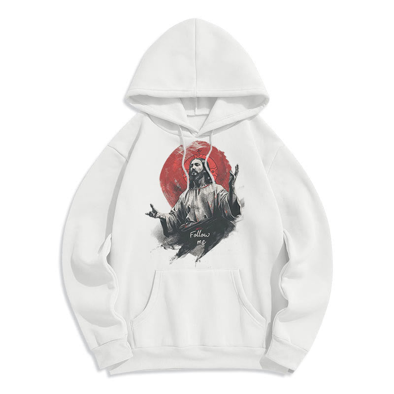 Christianartworkshop Classic Style Jesus Halo Follow Me Fleece Lined Polyester Hoodie - image 7