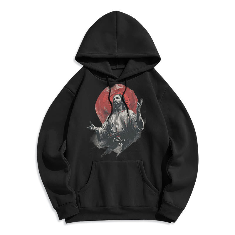 Christianartworkshop Classic Style Jesus Halo Follow Me Fleece Lined Polyester Hoodie - image 5