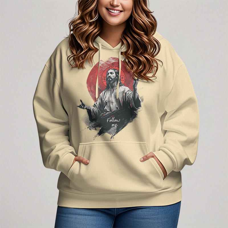 Christianartworkshop Classic Style Jesus Halo Follow Me Fleece Lined Polyester Hoodie