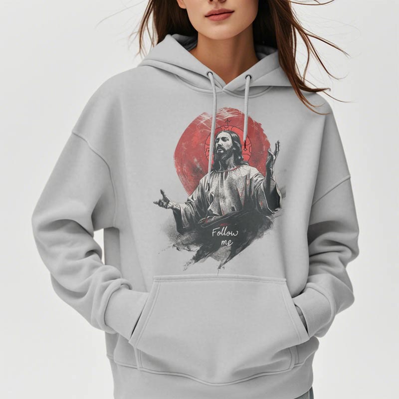 Christianartworkshop Classic Style Jesus Halo Follow Me Fleece Lined Polyester Hoodie