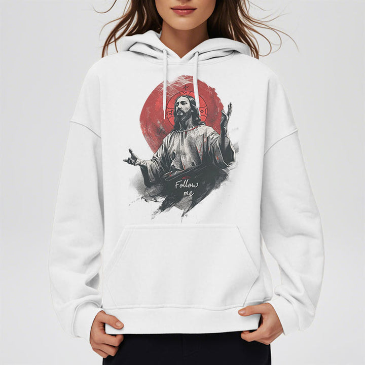 Christianartworkshop Classic Style Jesus Halo Follow Me Fleece Lined Polyester Hoodie - image 8