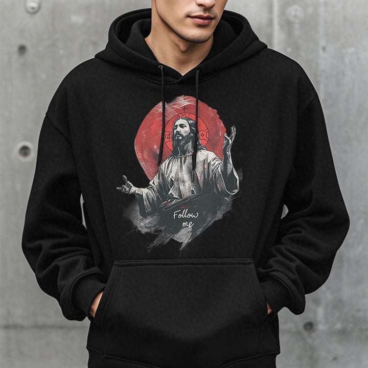 Christianartworkshop Classic Style Jesus Halo Follow Me Fleece Lined Polyester Hoodie - image 6
