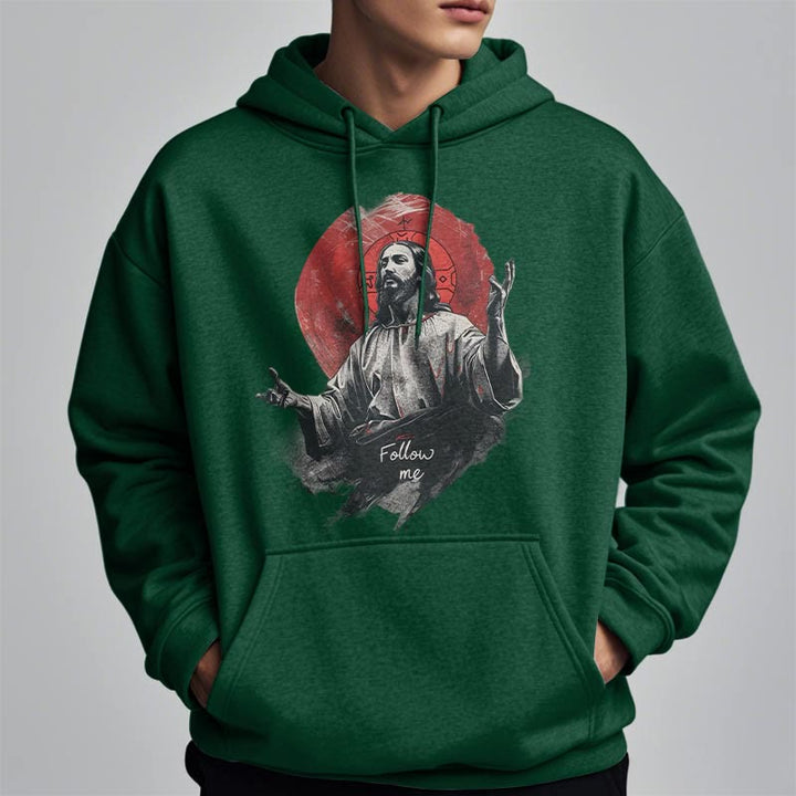 Christianartworkshop Classic Style Jesus Halo Follow Me Fleece Lined Polyester Hoodie