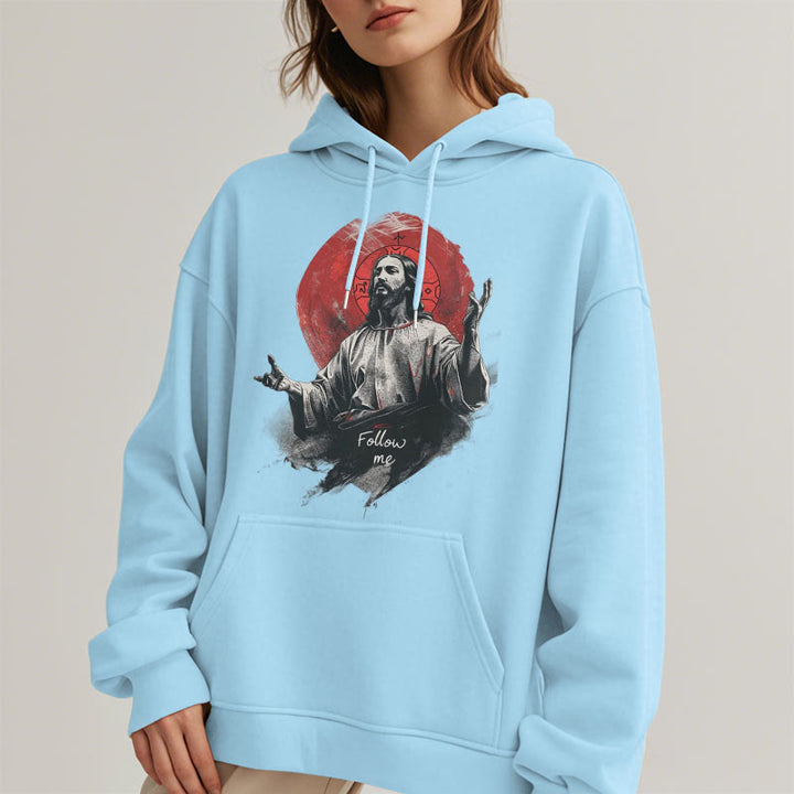 Christianartworkshop Classic Style Jesus Halo Follow Me Fleece Lined Polyester Hoodie - image 3