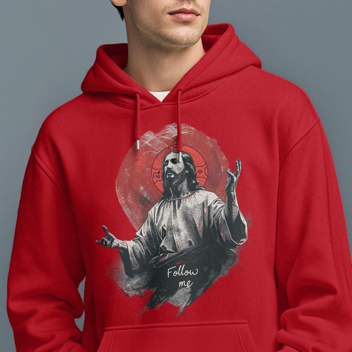 Christianartworkshop Classic Style Jesus Halo Follow Me Fleece Lined Polyester Hoodie