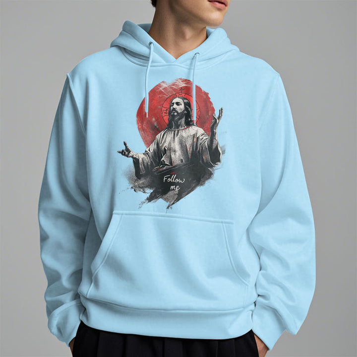 Christianartworkshop Classic Style Jesus Halo Follow Me Fleece Lined Polyester Hoodie