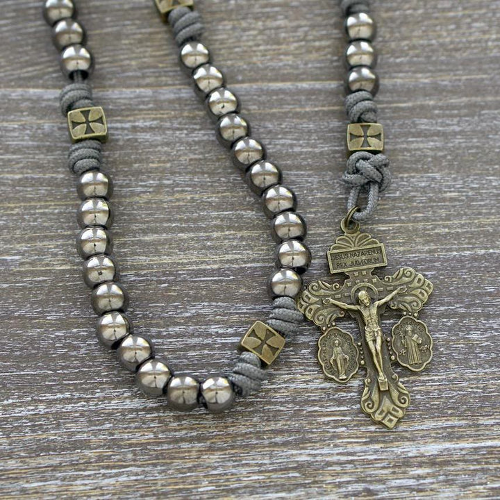 FREE Today: Miraculous Medal & Crucifix of 8 mm Round Silver Black Gallstone Nylon Cord Rosary