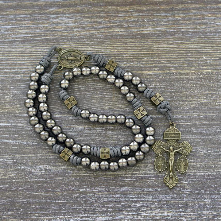 FREE Today: Miraculous Medal & Crucifix of 8 mm Round Silver Black Gallstone Nylon Cord Rosary